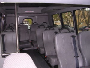 Inside shot from the van, showing the seats as would be seen while boarding.
