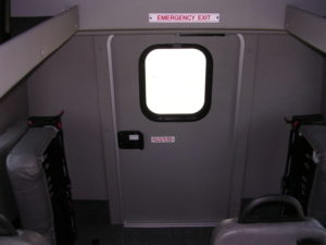 Image of the emergency exit at the rear of the bus.