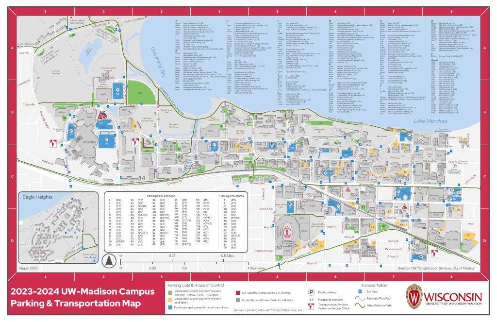 Image of the 2023-2024 UW-Madison Campus Parking and Transportation Map