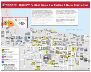 UW Badger football game day parking map by UW athletics.