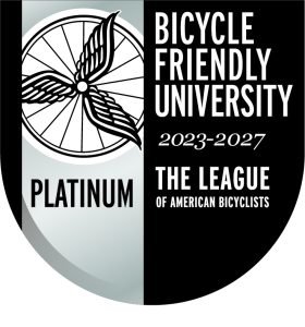 Image of Bicycle Friendly University logo by the League of American Bicyclists showing UW-Madison's platinum certification from 2023-2027.